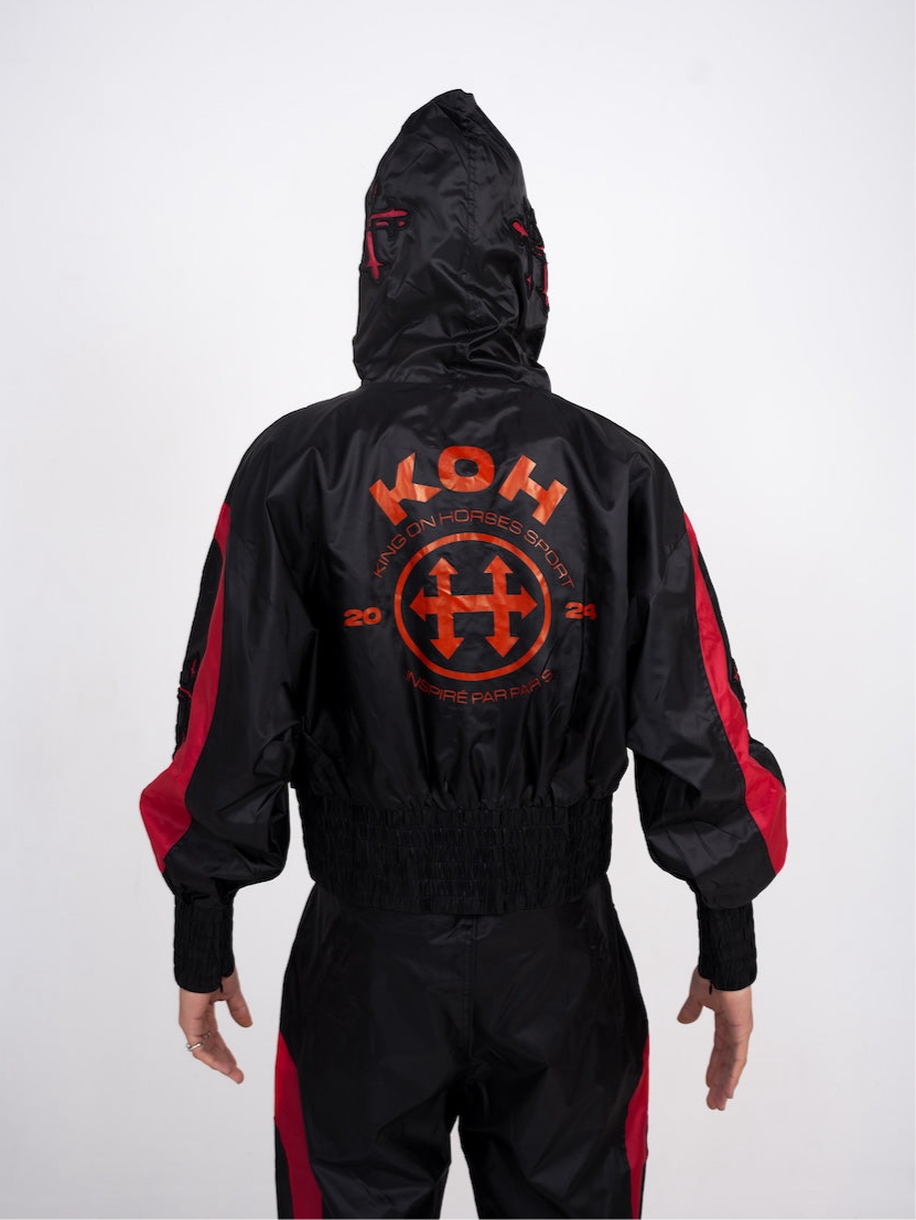 Lightweight Nylon Sport Tracksuit Top (Black & Red)