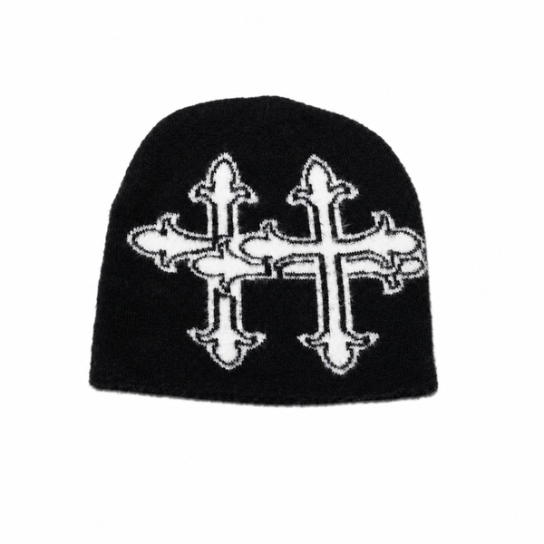 Black Mohair Logo Beanie