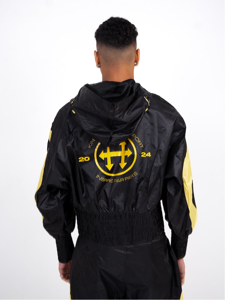 Lightweight Nylon Sport Tracksuit Top (Black & Yellow)