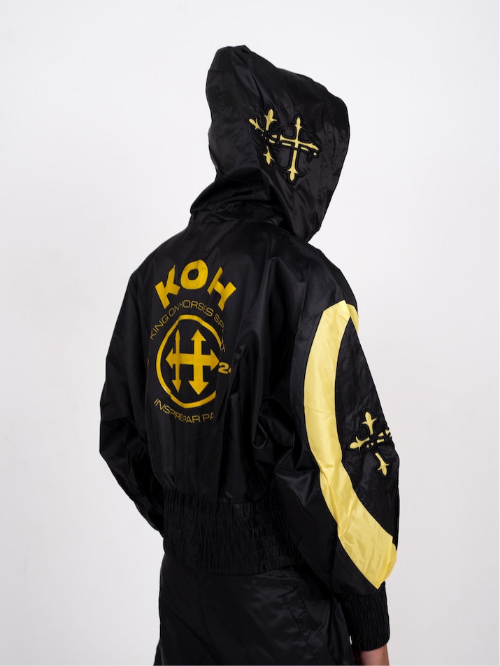 Lightweight Nylon Sport Tracksuit Top (Black & Yellow)