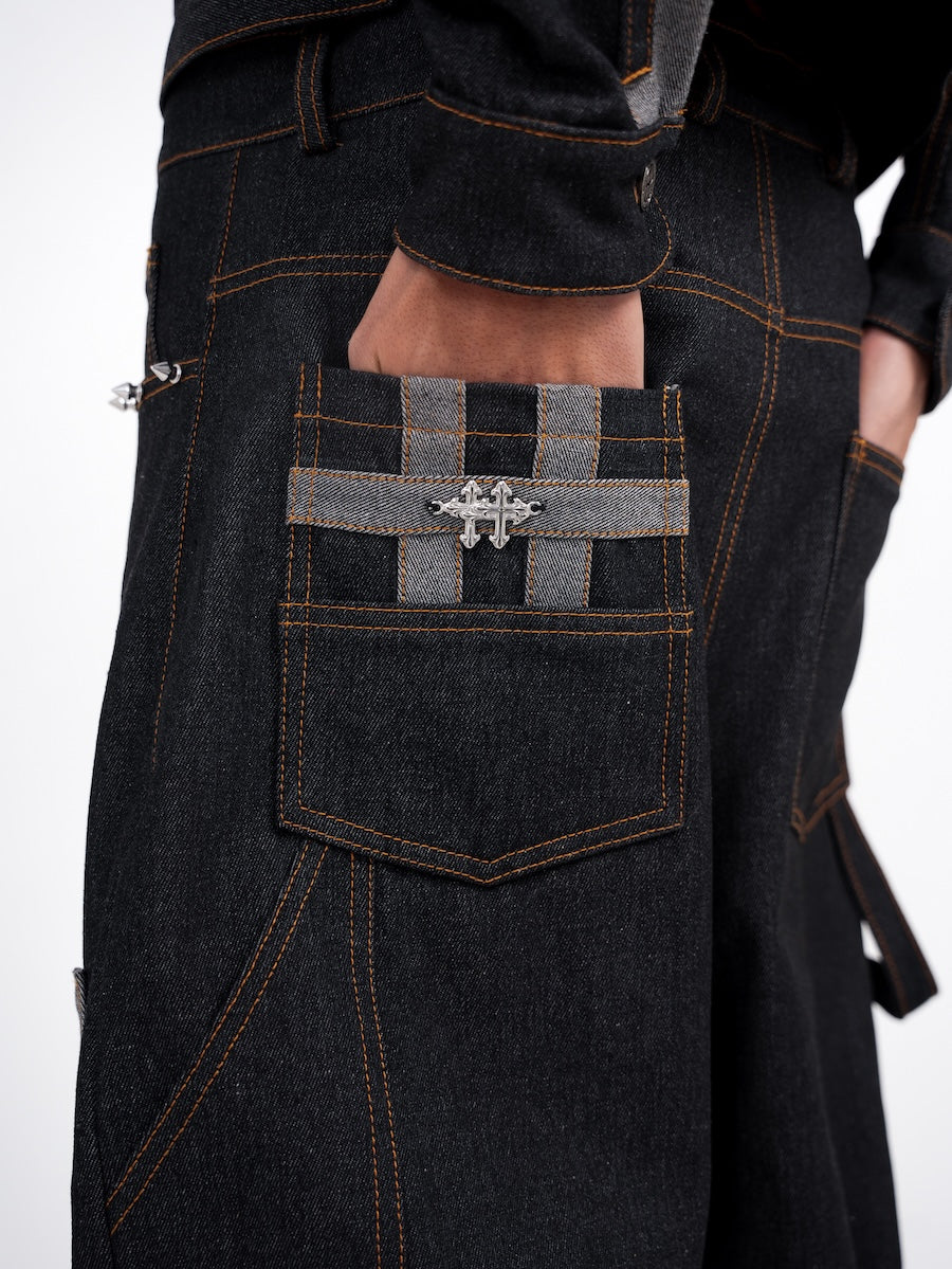 Striped Motif Denim Pants