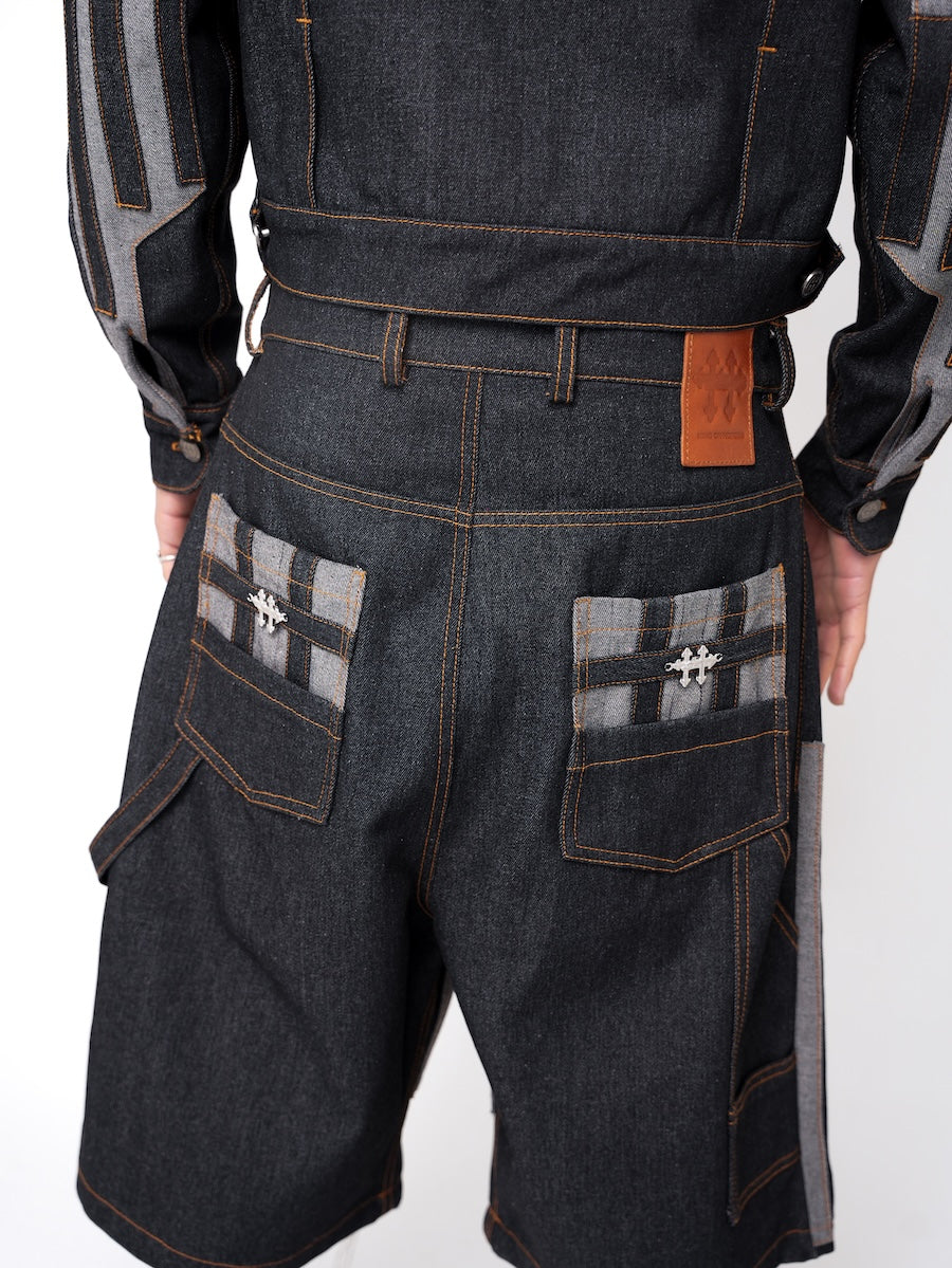 Striped Motif Denim Jorts