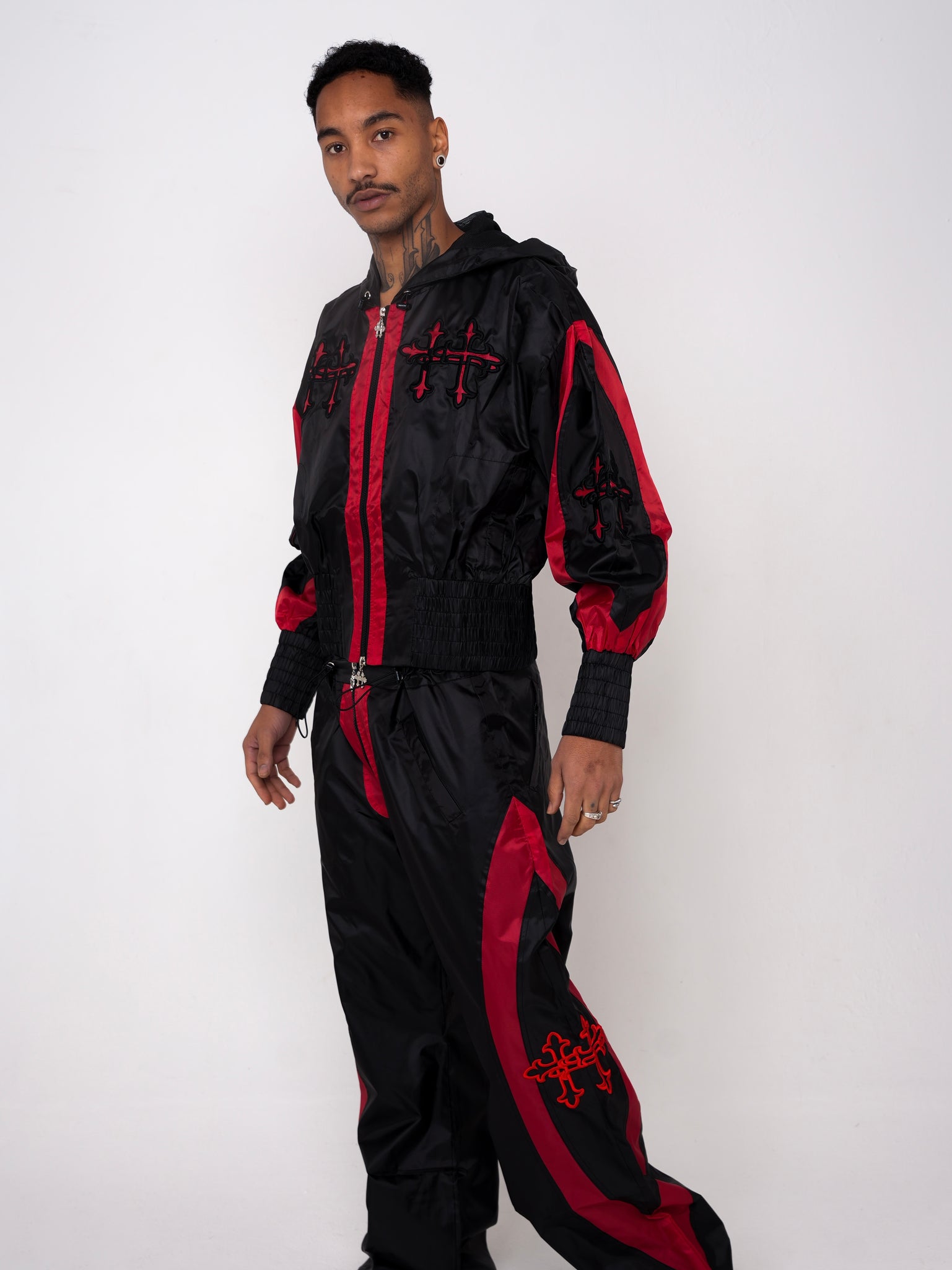 Lightweight Nylon Sport Tracksuit (Red and Black)