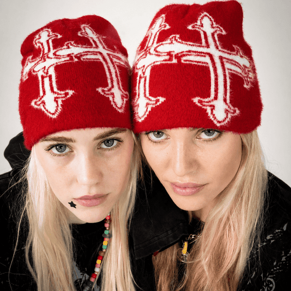 Red Mohair Logo Beanie