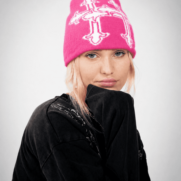 Pink Mohair Logo Beanie